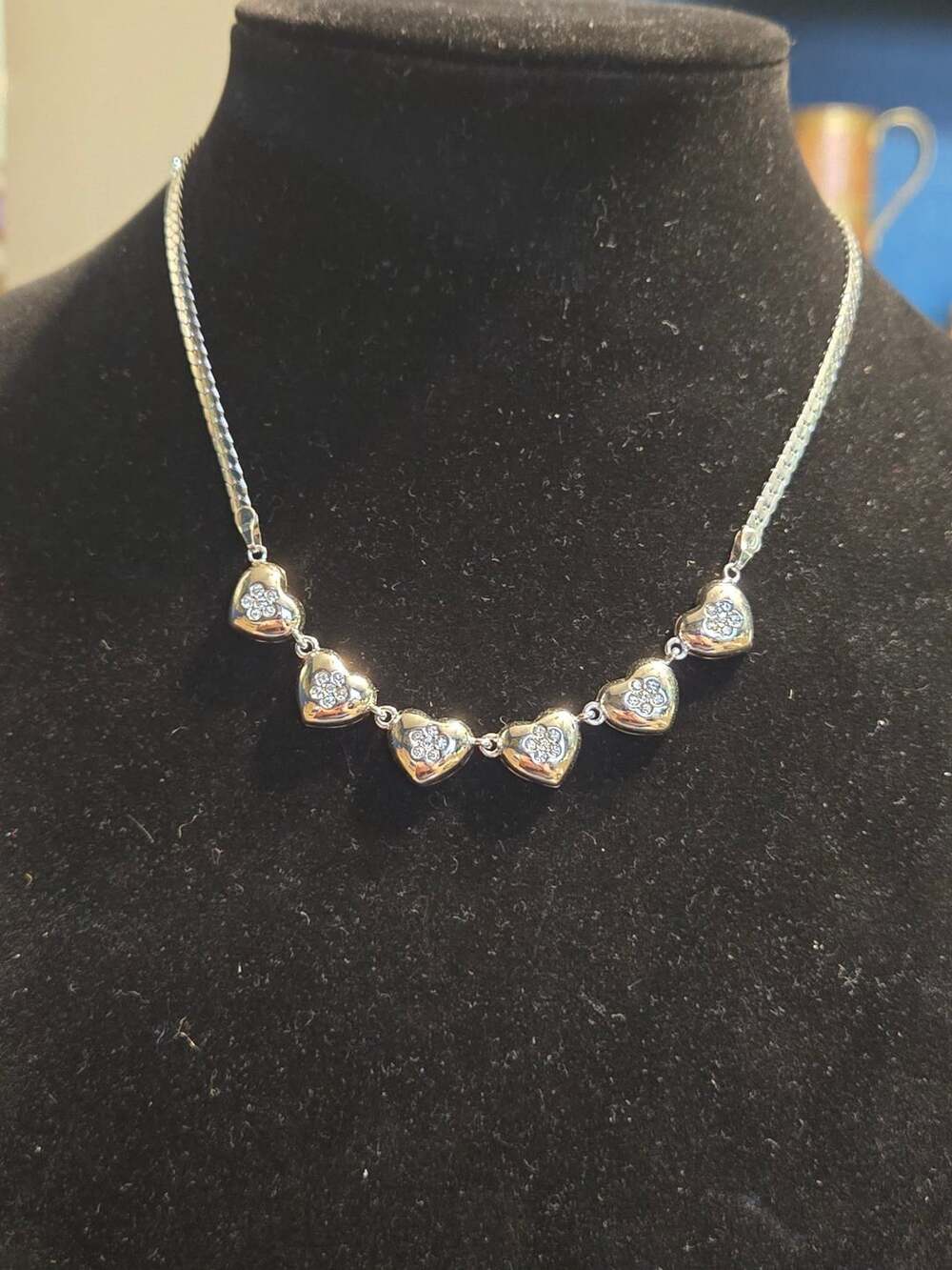 Silver-Tone Rhinestone Heart Cluster Necklace